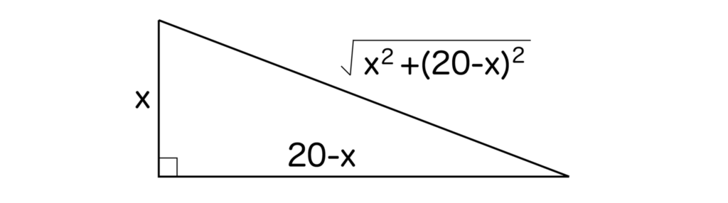 直角を挟む2辺の長さの和が20である直角三角形