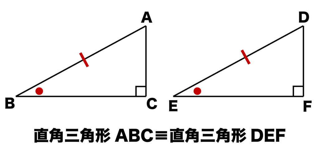 直角三角形の合同条件「斜辺と1つの鋭角がそれぞれ等しい」