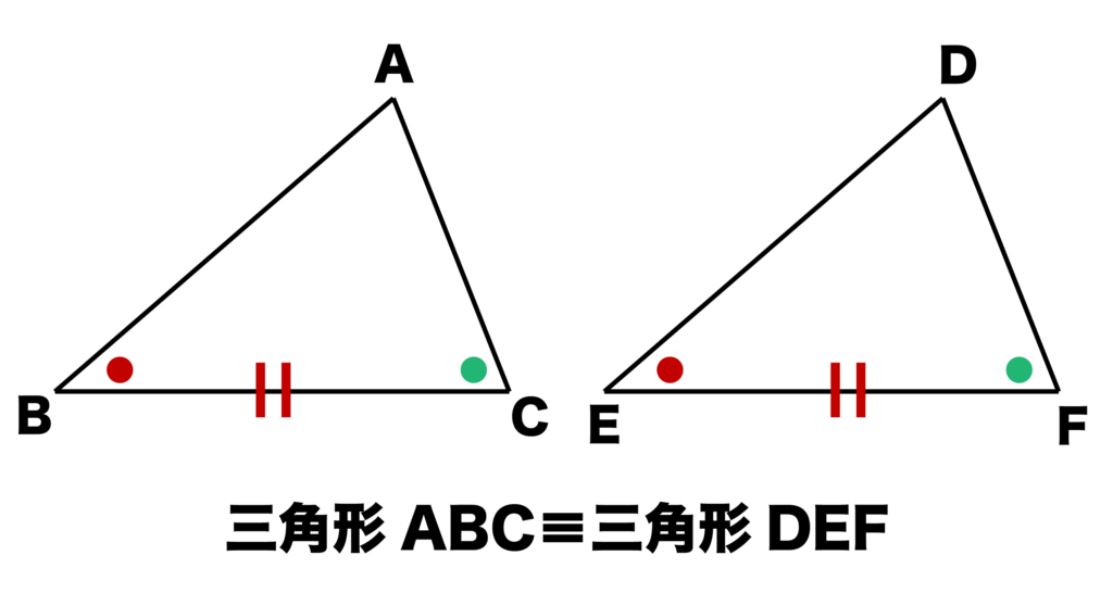 三角形の合同条件「1辺とその両端の角がそれぞれ等しい」