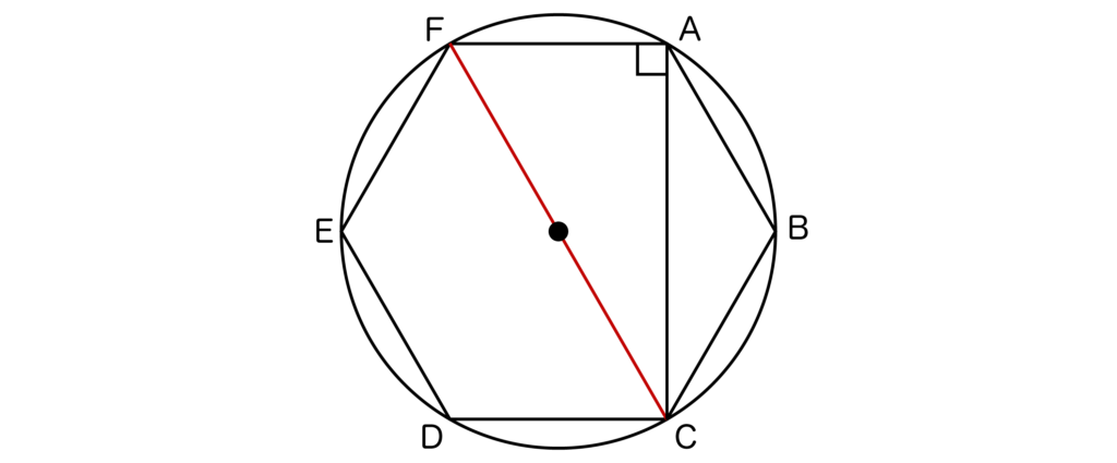 正六角形ABCDEFの6つの頂点を通る円の直径